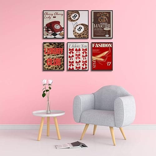6Pcs Trendy Leopard Wall Art Gallery Girly Prints Red Fashion Wall Canvas Pictures Preppy Funky Aesthetic Lucky Decor posters prints for Girly Bedroom Dorm Apartment Living room Decorations Unframed thumbnail 9