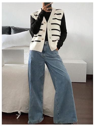 SHENHE Women's Striped Sweater Vest Sleeveless Button Up Dressy Casual Knit Vest Cardigan thumbnail 5
