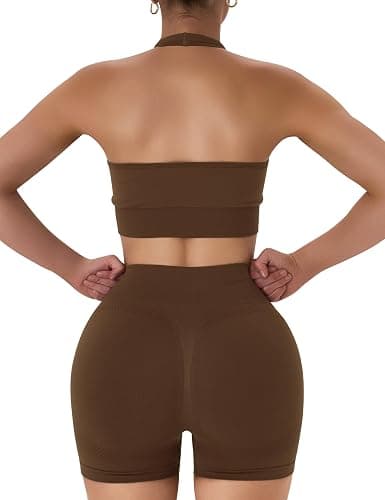 OLCHEE Workout Sets for Women 2 Piece Backless Halter Sports Bra High Waist Booty Shorts Yoga Gym Outfits Lounge Activewear thumbnail 6