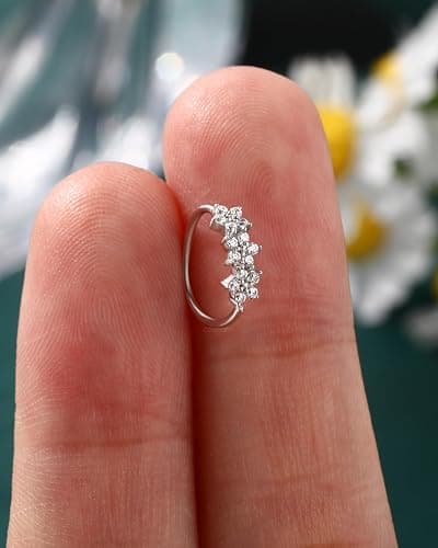 COCHARM 20G 925 Sterling Silver Small Thin Nose Ring Hoop for Women, Silver 7mm - 8mm Adjustable Half Hoop Nostril Piercing Jewelry thumbnail 4