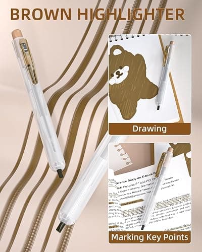 Nicpro 13PCS Pastel Gel Ink Pen Set with Case, Cute Retractable 0.5mm Fine Point Pen, 12 Black Ink Pen with 1 Highlighter, Aesthetic Drawing Pen for Student Note Taking,Writing,Office Supplies (Brown) thumbnail 7