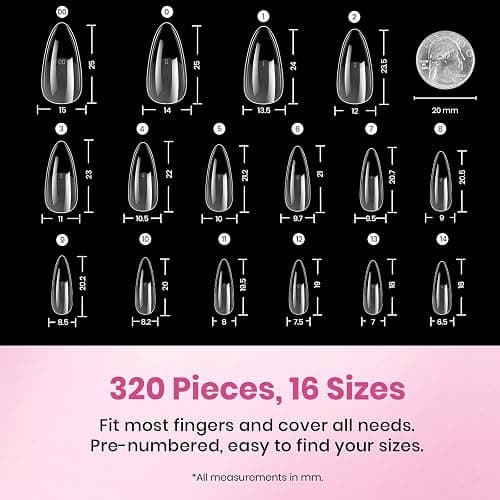 Beetles Gel Nail Tips Flat-X - Almond Medium, 320pcs 16 Sizes, Pre-Etched Half Matte Full Cover Soft Acrylic Press on False Nail Extension Tips Easy DIY Salon for Flat & Natural Nail Beds thumbnail 5