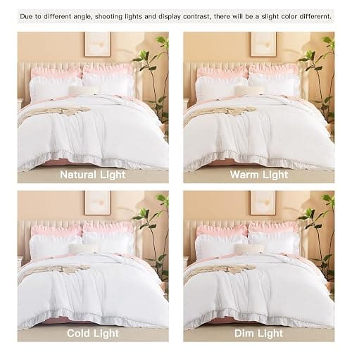 Litanika White Comforter Queen Size Set, 3 Pieces Ruffle Shabby Chic Farmhouse Women Vintage Aesthetic Bedding Set & Collections, Winter Fluffy Microfiber thumbnail 6