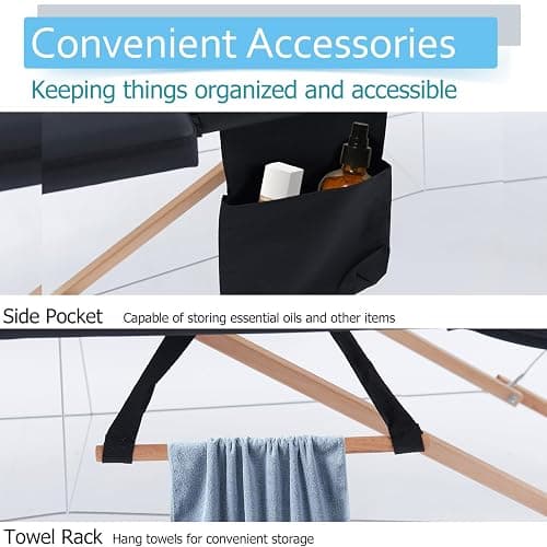 ARTBUSKE Portable Massage Table,84 Inch Massage Tables Portable with Side Pocket and Towel Rack Adjustable Height Lash Bed Massage Bed Tattoo Table Esthetician Bed for Eyelash Tattoo Spa,Black thumbnail 3