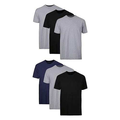 Hanes Men's Cotton, Moisture-Wicking Crew Tee Undershirts, Multi-Packs Available - Large - Black/Grey/Blue Assorted - 6 Pack - 6