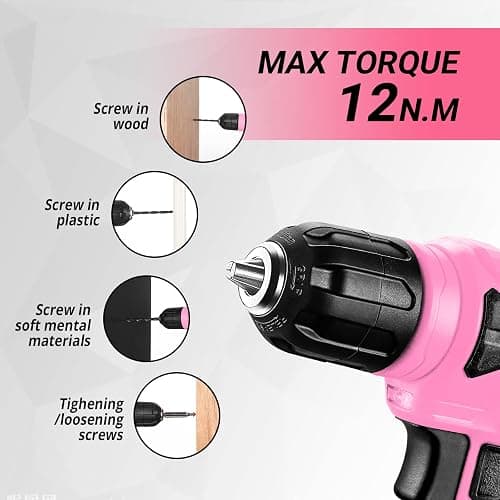 DEKOPRO Drill Set, Home Tool Set with 8V Pink Cordless Drill, Hand Tool Kit for Women, 126 pcs thumbnail 5