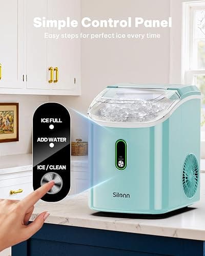 Silonn Nugget Ice Maker Countertop, Pellet Ice Machine with Self-Cleaning Function, Sonic Ice Maker Produces 33lbs of Chewable Ice in 24 Hours, Ideal for Home Kitchen and Office (Green) thumbnail 7