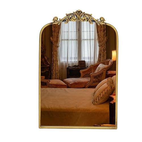 Awhtixbo Miroir Baroque Antique Doré - Miroir Murale Vintage avec Forme Arche Doré pour Hall, Salon & Salle de Bain, 40x61cm - Image 1