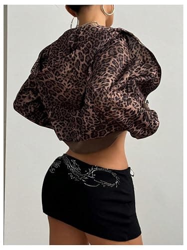 GORGLITTER Women's Cheetah Print Zip Up Hoodie Y2k Cropped Jacket | Leopard Print Sweatshirt, Lightweight Hoodie, Y2k Oversized Hoodies, Going Out Fall Outfits 2026 thumbnail 2