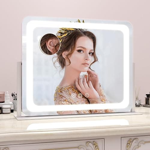 ROLOVE Large Vanity Mirror with Lights, 22"x17" Lighted Makeup Mirror for Desk, 3 Color Dimmable LED Lights, Smart Touch Control & 360° Rotation Tabletop Dresser Mirror (White) thumbnail 9