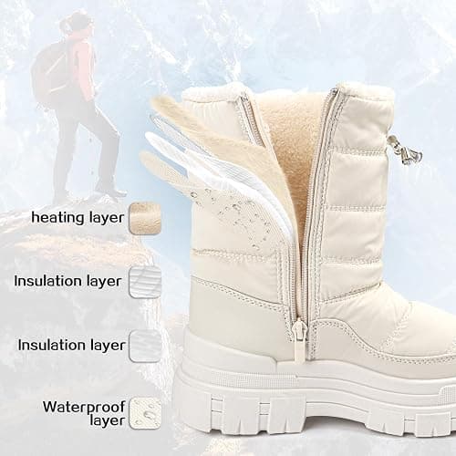 Viapipa Winter Boots for Women Waterproof, Snow Boots for Women, Womens Mid Calf Low Heel Zip Up Anti-Slip Warm Booties Comfortable for Outdoor Walking Hiking thumbnail 6
