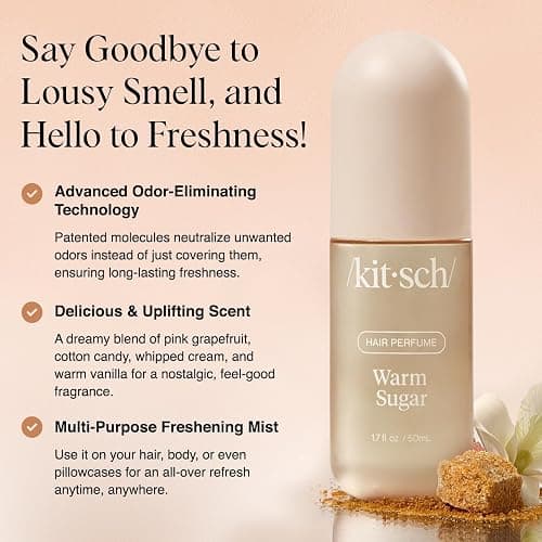 Kitsch Hair Perfume for Women - Warm Sugar | Clean, Deodorizing & Patented Odor-Eliminating Technology Hair Spray & Body Mist - Freshen Hair, Body & Pillows - Pink Grapefruit & Vanilla Scent - 50mL thumbnail 2