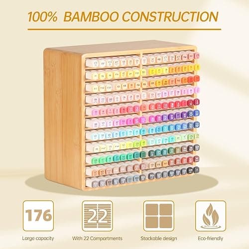 walowalo Marker Organizer Hold 176 Markers Birthday Gifts Bamboo Pen Holder Art Supply Pencil Storage Organizer with 22 Compartments All-in-One Marker Storage for Home Office Desk Classroom thumbnail 7