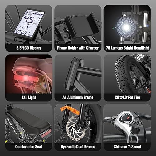 Electric Bike for Adults Q20, 2000/1500W, 37/30MPH,52V 40AH,48V/20AH E-Bike,30-180 Miles Electric Motorcycle, 20" Fat Tire Dirt Bike, UL2849 All Terrain for Mountains, Snow, Sand, Road - 𝗤𝟮𝟬-𝟭𝟱𝟬𝟬𝗪 𝟰𝟴𝗩𝟮𝟬𝗔𝗛 thumbnail 4