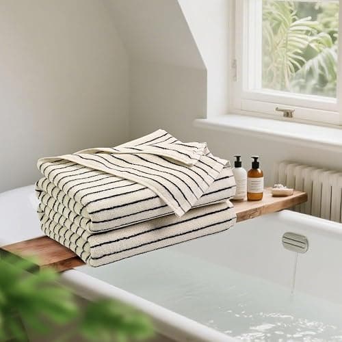 Jacquotha Black and White Striped Bath Towels Set of 2, Lighter & Quick Dry Towels Large 27.5 x 55 inches, Farmhouse for Bathroom, Pool, Shower thumbnail 4
