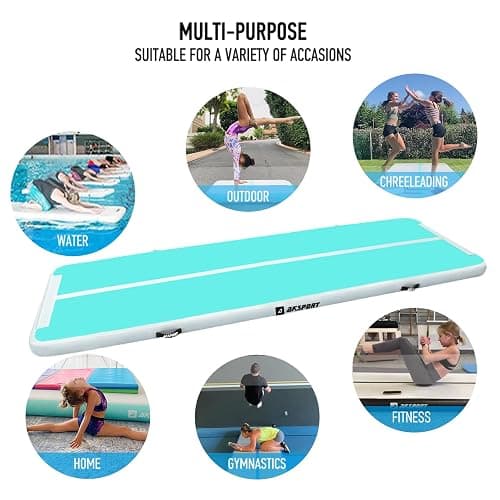 AKSPORT Gymnastics Air Mat Tumble Track Tumbling Mat Inflatable Floor Mats with Air Pump for Home Use/Tumble/Gym/Training/Cheerleading/Parkour/Beach/Park/Water thumbnail 6