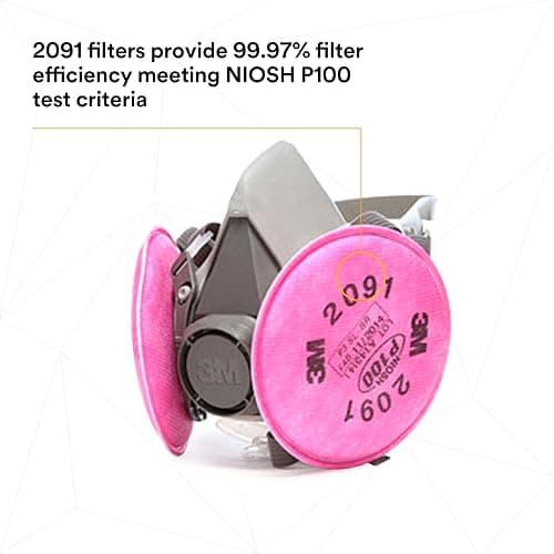 3M Half Facepiece Reusable Respirator Assembly Kit 6191, Size Small, P100, Lightweight, Comfortable, Easy to Adjust, Includes 2091 Particulate Filter, Welding, Soldering, Asbestos thumbnail 3