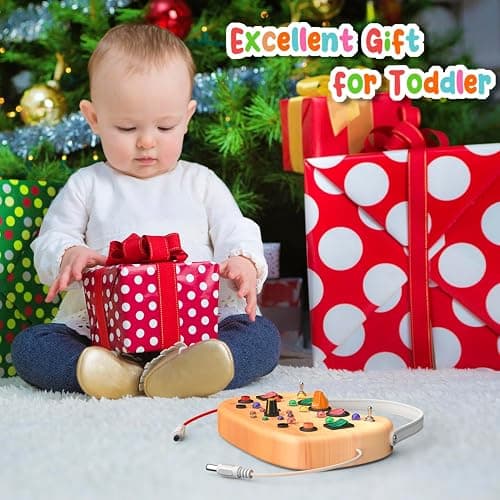 Montessori Toddler Busy Board Sensory Toys for Toddlers Wooden Autism Sensory Toy, Toddler Switch Board with 17 LED Lights for Kids 1-6 Year Olds to Develop Fine Motor Skills. thumbnail 6