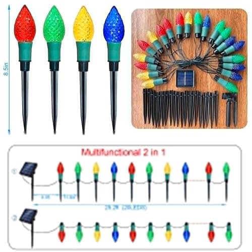 Newest Version 2 in 1 Outdoor Christmas Decorations and Solar Christmas Lights, 20-Pack Waterproof Solar C9 Strawberry Garden Stake Lights for Christmas Tree Garden Patio Yard Pathway thumbnail 2
