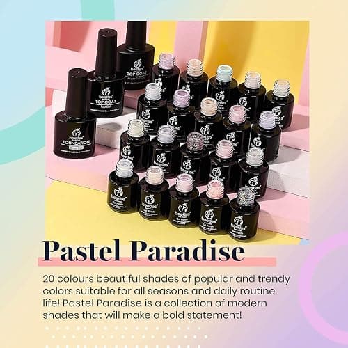 Beetles Gel Nail Polish - 20 Pcs Pastel Paradise Soak Off, Nude Gray Pink Blue Glitter Gel Polish Starter Kit with Glossy Matte Top Base Gel Coat Manicure Kit thumbnail 3