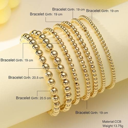 Kysin Chiys Gold Beaded Bracelets Adjusatable 14K Gold Plated Stackable Bracelets Stretch Bead Ball Bracelet Set for Women 3MM 4MM 6MM 8MM Beads Jewelry thumbnail 5