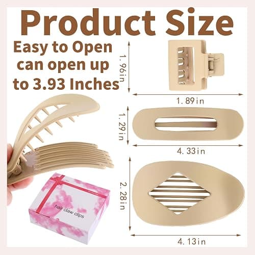 12 Pcs Flat Hair Clips for Women, 3 Styles Matte Square Hair Clips and Flat Clips, Big and Small Neutral Colors Non-slip Flat Claw Clips Thin Thick Curly Straight Hair Accessories thumbnail 5