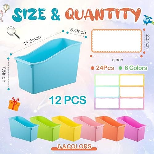 Geetery 12 Pcs Book Bin for Classroom with Labels Stackable Plastic Organizing Bins 11.5 x 5.4 x 7.5 in Book Holders Storage Bins Box Baskets for Classroom Library Home (Pastel Color) thumbnail 2