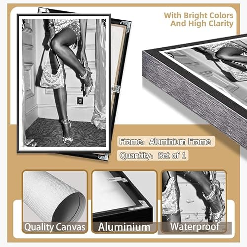 High Fashion Poster Trendy Black and White Wall Art Retro Girl Luxury Feminist Canvas Prints Beautiful Chic Woman Picture for College Dorm Batchroom Bedroom Room Decor 16x24in Metal Black Frame thumbnail 7