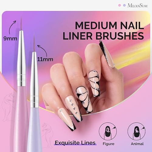MelodySusie Nail Art Liner Brushes 5Pcs Professional Gel Polish Painting Art Design Pen Set for Thin Long Lines, Tiny Details, Fine Drawing, Delicate Coloring Sizes 5/7/9/11/20mm thumbnail 4