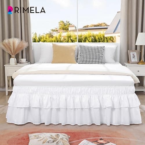 RIMELA Ruffle Bed Skirt White Queen 16 Inch Drop, Elastic Wrap Around Bed Skirting Queen Size, Easy to Install Dust Ruffle, Machine Washable Soft Fabric, Multi Ruffle Bedskirt thumbnail 5