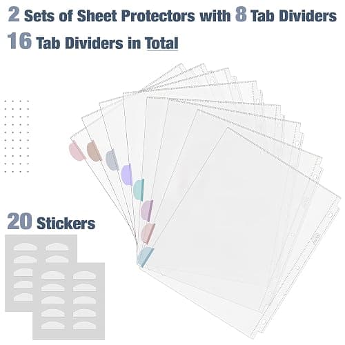 Mr. Pen- Clear Sheet Protectors with Tabs, 8 Tabs, 2 Sets, Clear Plastic Dividers for 3 Ring Binder, Insertable Index Page Divider Multicolor Tabs thumbnail 4