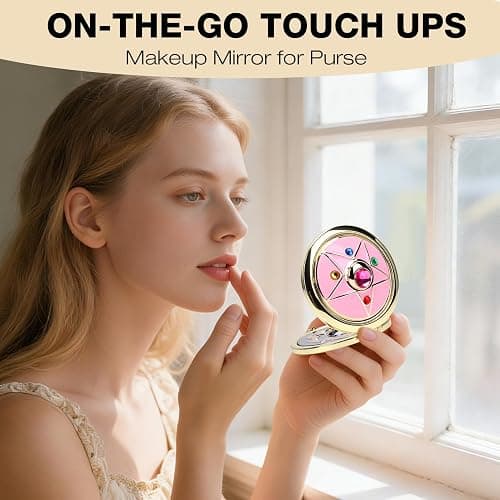 Saluaqui Anime Star Makeup Mirror, Cute Japanese Style Portable Folding Mirror with Crystal - 2.75 Inch Travel Purse Mirror, Unique Cosmetic Mirror & Cosplay Prop Gift for Women and Girls thumbnail 6