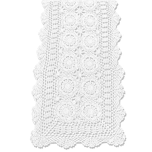 KEPSWET Cotton Handmade Crochet Lace Table Runner Beige Rectangle Coffee Table Dresser Decor (14x36 inch) - 14"x72" Olive Green