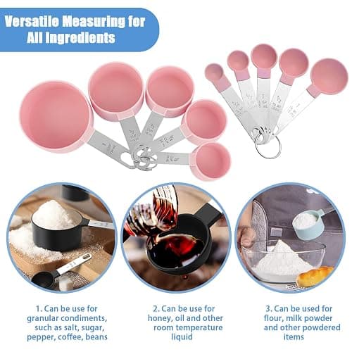 Measuring Cups and Spoons Set, 10-Piece Stackable Kitchen Tools with Stainless Steel Handles, Nesting Measurement Gadgets for Cooking & Baking (pink) thumbnail 4