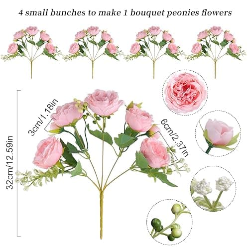 Artificial Peonies Silk Flowers, 4 Bundles Faux Peony Bouquet Florals Arrangements for Farmhouse Home Boho Wedding Table Centerpiece, Fake Plastic Flower Bulk for Vase Decoration (Light Pink) thumbnail 8