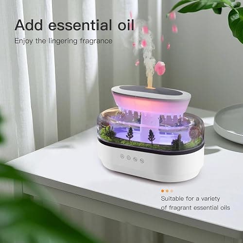 BLOIMP Essential Oil Diffuser 250ML Cloud Humidifier Rain Water Drip Diffuser Humidifier with Drip Music Micro Landscape Ultrasonic Diffuser for Bedroom Office Hotel (White Grey) thumbnail 6