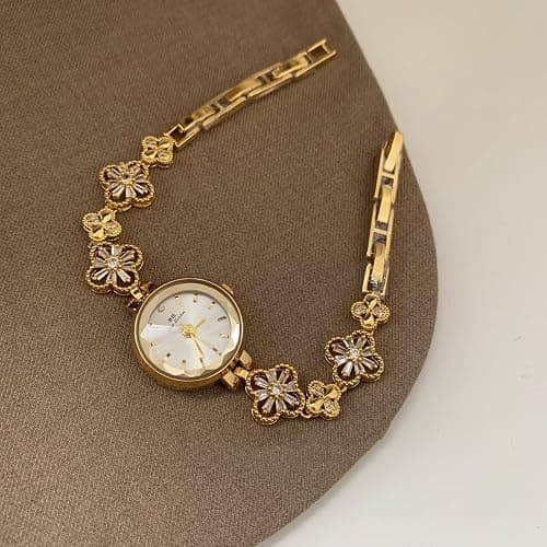 Gosasa Vintage Gold Watch for Women Hollow Four Leaf Chain Bracelet Dainty Small Ladies Dress Quartz Watch Waterproof Luxury Gift - Image 1