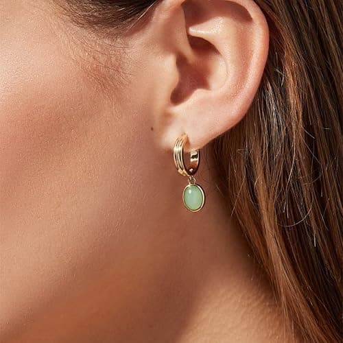Candro CANDRO 18K Genuine Gold Plated Natural Green Aventurine Women's Earrings, S925 Silver Needle Anti-allergy Lasting Gloss Craft, Vintage Elegant Green Pendant Earrings, Gift Friends Family thumbnail 2