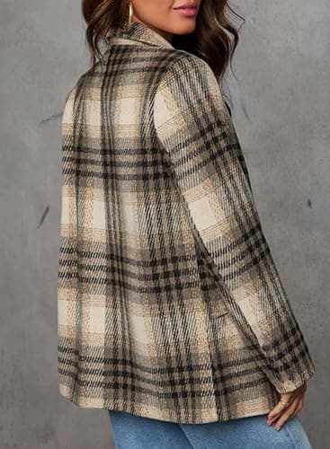Happy Sailed Women’s Plaid Blazer Classic Lapel Collar Double Breasted Open Front Blazers Jackets Work Suit with Pockets thumbnail 5