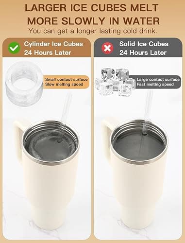 Ice Cube Tray for Tumbler Cup 30Oz-40Oz, 3 Pcs Silicone Cylinder Ice Mold with Lid and Bin for Freezer, Easy Fill and Release Ice Maker for Whiskey, Cocktail BPA-Free (Brown, 40Oz-Type1) thumbnail 6