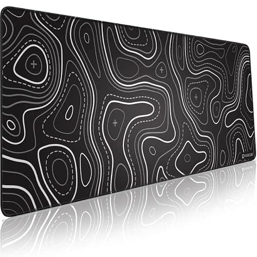 Pixiecube Minimalist Topographic Map Mouse Pad - Contour Extended Large Stitch Edge Mousepad. Black & White Non-Slip XXL Gaming Desk Mat - Image 1