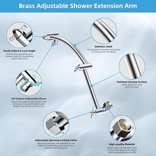 Hibbent All Metal cUPC Certified Rain Shower Head, 10'' High Pressure Rainfall Showerhead with 16" Shower Head Extension Arm, Solid Brass Adjustable Shower Arm Extender, fixed Showerheads, Chrome thumbnail 4