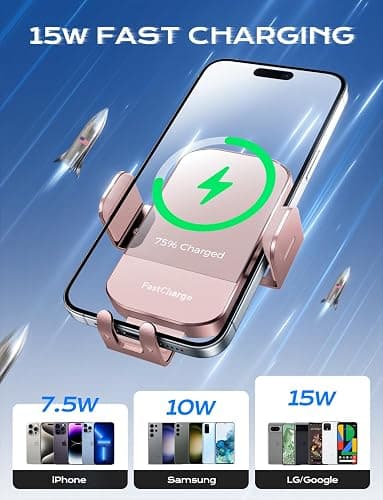 CHGeek Wireless Car Charger, 15W Fast Charging Auto Clamping Car Charger Phone Mount Phone Holder fit for iPhone 15 14 13 12 11 Pro Max Xs, Samsung Galaxy S25 Ultra S24 S23 S22, S21, S20, Pink - Upgraded Wireless Car Charger-Pink thumbnail 3