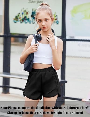 Zaclotre Girls Athletic Shorts with Zipper Pockets High Waisted Running Shorts Soccer Gym Sports Active Short for Kids thumbnail 7