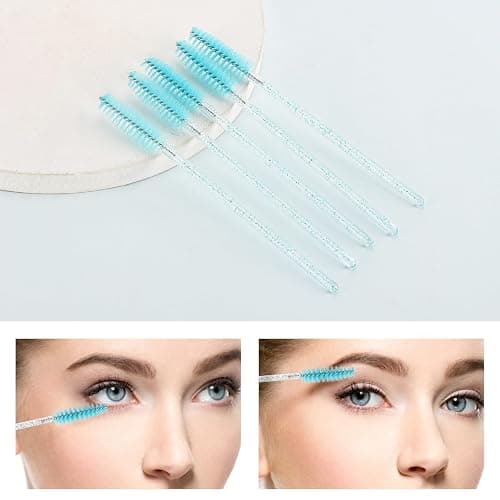 Tbestmax 50 Pcs Disposable Mascara Wands, Crystal Eyebrow Spoolies Brush for Eyelash Extensions, Eye Lash and Makeup Brush (Blue) thumbnail 3