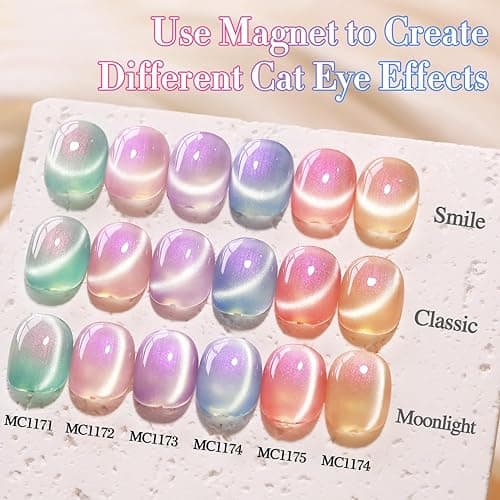 Double Rhythm Cat Eye Gel Nail Polish Set of 6 Same Color Same Bottle 0.5 Oz Shimmer Glitter with Magnet Holographic Reflective Magnetic UV Nail Polish Kit at Home (Mermaid Pink Rose-T6-31) thumbnail 9