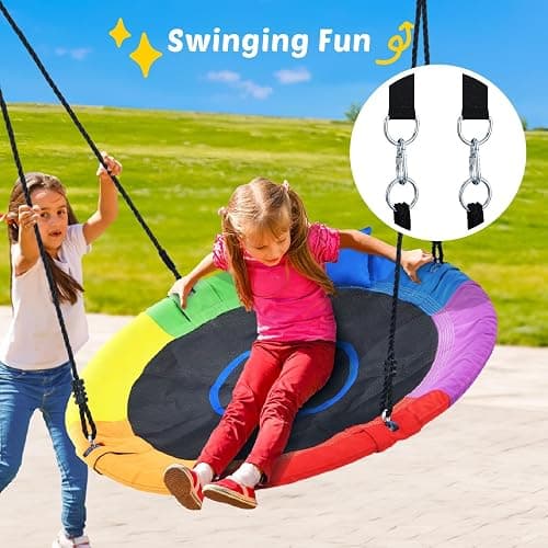 Trekassy 700lbs 40“ Saucer Tree Swing for Kids Adults Outdoor 900D Oxford Waterproof with Pillow, Swivel, 2pcs Tree Hanging Straps thumbnail 5