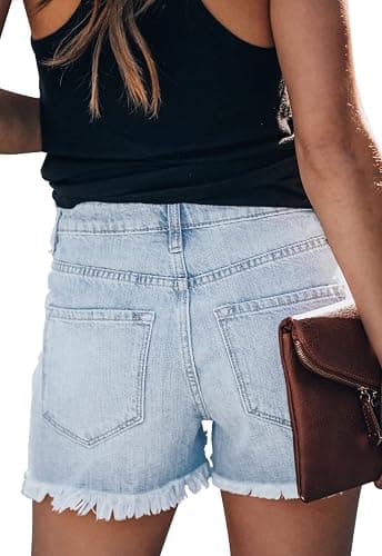 Metietila Women's Casual High Waisted Ripped Denim Shorts Frayed Raw Hem Stretch Jeans Shorts thumbnail 2
