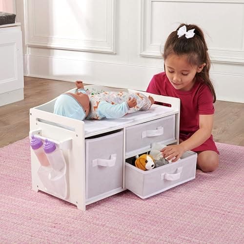 Badger Basket Doll Care Station with Storage Baskets - White | Fits 18–20" dolls; care station with 3 removable baskets, side pocket organizer & personalization kit. thumbnail 6