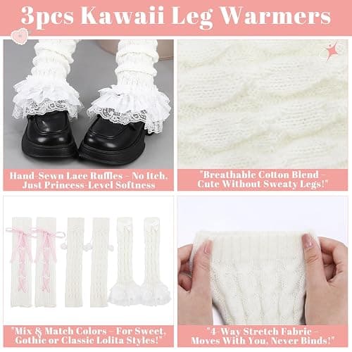 Jspupifip Kawaii Leg Warmers for Girls, Y2K Lolita Ballet Leg Warmer Ribbed Knit Bow Cute Knee High Legwarmers thumbnail 6